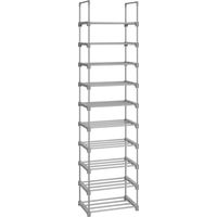 Songmics – Étagère à chaussures 10 niveaux – Dimensions 45 x 30 x 174 cm – Cadre en métal gris – Charge max. 5 kg/niveau – LSA025G02