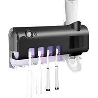 Porte brosses à Dents avec Fonction de stérilisateur à Rayons ultraviolets avec lumière LED, Fente Principale pour 4 brosses à Dents + Distributeur de Dentifrice, Noir, 4 Cup, Porta spazzolini
