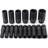 Coffret de douilles longues 1/2 à choc 16 pcs – Acier chrome-vanadium traité – Tailles 10 à 32mm – Kit d'outils pour entretien automobile – Kraft Müller