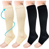 Bas De Compression Pied Ouvert Homme & Femme, 2 Paires 15-20mmhg Contention Chaussettes, Chaussette de Contention Pied Ouvert, Indiqué pour Les varices, l'œdème