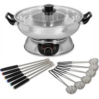 Appareil à fondue électrique 2 compartiments 3,5L – 6 personnes – Acier inoxydable – Puissance 1600W – Thermostat réglable – Rotel