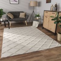 Paco Home Teppich Wohnzimmer Schlafzimmer Kurzflor Boho Skandi Raute 3D Grau Anthrazit Creme, 230x340 cm