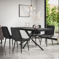 Donni Dining Table And Chairs - Black Table Top w Black Legs + Nova Velvet Dining Chair Set Of 6 (Black)