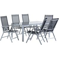 Beliani – Ensemble table et 6 chaises de jardin en aluminium et textile anti-UV noir – Plateau en verre trempé – Dossier réglable 5 positions