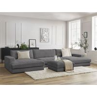 BOBOCHIC - Canapé panoramique fixe LEONARD velours côtelé avec pouf Gris foncé