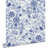 papier peint fleurs vintage bleu indigo - ESTAhome