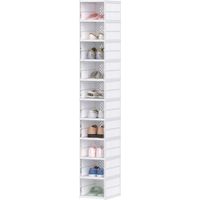 Étagère à chaussures 10 niveaux pliable dos aéré plastique blanc