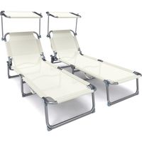 VOUNOT® 2er Set Sonnenliege Klappbar, Gartenliege Strandliege mit Sonnenschutz und Verstellbarer Rückenlehne, Beige