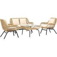 Conjunto de jardim exótico para 4 pessoas em metal epóxi com almofadas confortáveis em poliéster bege,4 peças elegantes