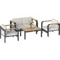 Gartenmöbel Set Aluminium Sitzgruppe für 4 Personen Wasserabweisend extra tiefe mit 2er Sofa 2 Sessel Beistelltisch