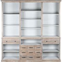 Pegane – Bibliothèque en bois de manguier naturel et gris – Dimensions 220 x 45 x 230 cm – 5 étagères – Style contemporain