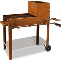 Barbecue à charbon et bois 45x50 cm – Acier corten résistant à la corrosion – Grille de cuisson 45x50 cm – Facile à transporter avec roues – Clementi Forni