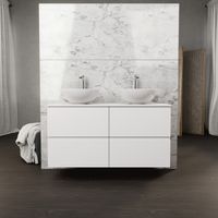 Inda - Badezimmerschrank B.120 mit Doppelwaschbecken / Mattweiß 4 Schubladen - Rubin