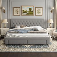 Letto matrimoniale 160x200 cm, letto con testiera imbottita e vano portaoggetti, sistema di sollevamento idraulico, con 2 cassetti ai piedi del letto, velluto, rete a doghe - Grigio