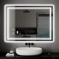 Badezimmerspiegel mit LED-Beleuchtung, wandmontierter Kosmetikspiegel mit Touch-Bedienung, Antibeschlagfunktion und dreifarbiger Beleuchtung, 60 x 80 cm