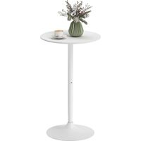 Mesa alta redonda bar cocina moderna encimera laminada marco acero 2 personas Ø60x102 cm Blanco