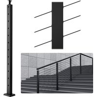 VEVOR Poteau de rampe deescalier a cable, 106,7x2,5x5 cm, poteau de garde-corps trous inclines 30°, 12 trous pre-perces, poteau de rail acier inoxydable SUS304 avec support horizontal et incurve, noir