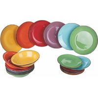 VDE TIVOLI 1996 5971740 Baita Servizio Tavola 18 Pezzi in Gres Dipinto a Mano 6 Posti Tavola Piatti Piani 27 cm Fondi 21 cm Frutta 19 cm colore Multicolore