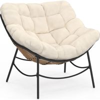 Idmarket – Fauteuil de jardin relax effet rotin – Structure acier – Coussin polyester écru – Dimensions 85x90x74.5cm – Confort optimal extérieur