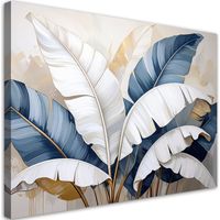 Toile Imprimée, Feuilles de bananier nature plantes blanc beige,60x40