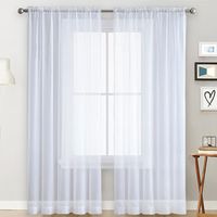 Sheer Curtains Living Room Rod Pocket Window Curtain Panels Bedroom Semi Sheer Voile Curtains-12L-White