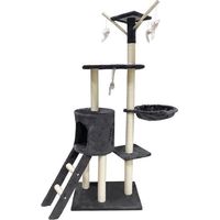 JIPSY Árbol para gatos gris oscuro 79 x 34 x 138 cm - 3 plataformas, 1 percha, 1 cubículo, 1 escalera, postes para rascar