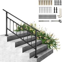 VEVOR Barandilla de Hierro 172,5cm con Barras Pasamanos Escalera 1-4 Pasos Baranda Exterior Ángulo 0-50 grados Parapeto Negro Tubo Cuadrado para Escalones de Hormigón Balcones Jardines Hoteles Garajes