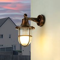Außenwandlampe in Kupfer antik IP64 E27 Glas Messing massiv Maritim Außenleuchte