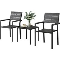 Conjunto Jardín 3 piezas 2 sillas mesa HDPE listones efecto madera negro para patio balcón