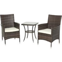 Set Mobili da Giardino Rattan Set Arredamento Giardino 3pz Tavolo con 2 Sedie con Cuscini Marrone