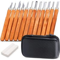Ciseaux à bois, kit d'outils de gravure, ciseau en acier avec manche en bois, pour débutant / amateur / bricolage / sculpteur / cire / poterie, avec pierre à aiguiser / sac de rangement
