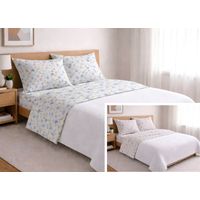 Completo Lenzuola Letto In 100% Cotone Made Italy Disegno Primavera, misuraMaxicoloreAzzurro