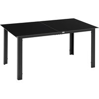 Tavolo da Giardino Rettangolare per 6 Persone con Piano in Vetro e Alluminio, 150x90 cm, Nero