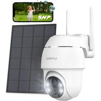 COOAU 5MP Außensicherheitskamera mit Solarpanel – 4dBi Akku – Außenkamera mit WLAN, H.265-Videokompression, 4 Scheinwerfern, Cloud-Speicher, 2,4GHz