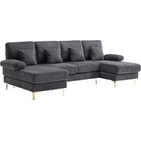 Canapé U-shaped modern avec LED et port USB-C Velours Gris 121.50x70.00x45.00 ZIPSOFA