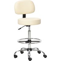 Tabouret de bar/tabouret de travail pivotant avec dossier, hauteur réglable, revêtement en PU, beige, 56 x 57 x 104-127 cm, pour cuisine et bar