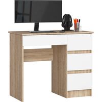Scrivania per computer AKORD A7 Sonoma Quercia 90 cm 4 cassetti inserto frontale Bianco 90x50x77 cm Modello a destra