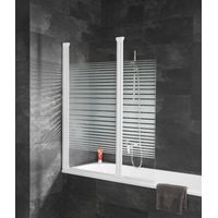 Pare-baignoire pivotant, 114 x 140 cm, paroi de baignoire 2 volets, écran de baignoire, décor rayures horizontales, profilé blanc, Komfort, Schulte