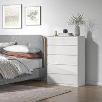 Kommode mit 6 Schubladen und Kippsicherung, Spanplattenkommode, 80 x 39 x 115 cm, Weiß