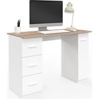 Gerader Schreibtisch MAE 3 Schubladen mit und Schranktür Holz und Weiß