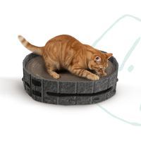 Cat Scratcher Bed, Oval Cardboard Cat Scratcher for Indoor Cats, High-Density Ergonomic Curved Cat Scratch Pad with Bell Ball Toy for Sleeping, Scratching & Mental Enrichment (Dark Gray, M)-Crezuo