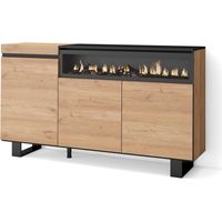Skraut Home - Sideboard, Highboard, Kommode, Komodenschrank, 150x87x35cm, 3 Türen, Elektrokamin. Maße, Industriedesign, Moderner Stil, Eiche Schwarz