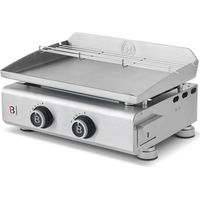Brasero – Plancha à gaz inox 2 feux – Plaque inox 5 mm – 5,3 kW – Cuisson homogène Stable Flame – 52 x 34 cm – Récupérateur graisses Clear Flow