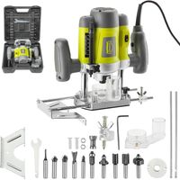 Dewinner – Défonceuse affleureuse électrique 1200W – Vitesse variable 9000-30000 tr/min – Pince 6/8 mm – 10 fraises professionnelles pour bois dur
