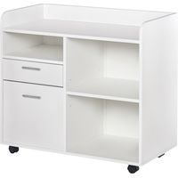 Printer stand - Rolling Office Organizer - 80L x 40W x 72H cm in White Wood