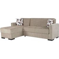 divano letto "merlin" con cassettone e penisola reversibile beige, 225x150x81 cm