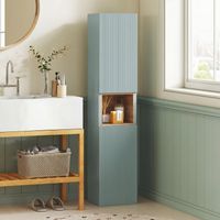 Armoire de salle de bain 2 portes, meuble de stockage avec étagères réglables et casier, 30x24x140cm, vert