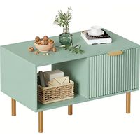 FURNITURE HMD Coffee Table with 1 Storage Drawer Wooden Rectangle Sofa Side Table with Open Shelf for Living room Bedroom Lounge,Space Saving, Gold Metal Legs,Green,87x50x50cm