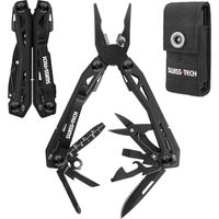 Swiss+Tech Pince Multifonction 16 en 1 avec Verrou de Sécurité, Couteau Multifonction en Acier Inoxydable avec Pince Scie Tournevis Lime pour Survie Camping Randonnée (Noir)