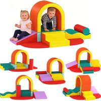 Parcours motricité bébé 10PCS, module motricité bébé en mousse EPE avec housse en revêtement PU, multicolore